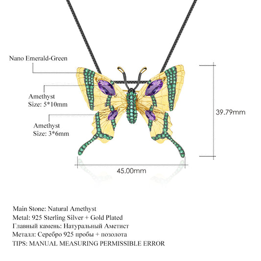 Designer Brooch Pendant Dual-use Butterfly Design High-end Feel s925Silver Inlaid Natural Amethyst Necklace Pendant
