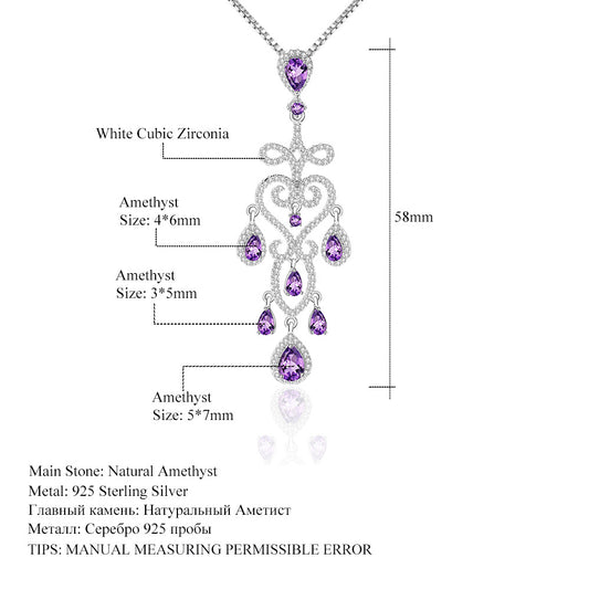 Designer Luxury Gemstone Pendant French Romantic High-end Feel s925Silver Natural Amethyst Necklace Pendant