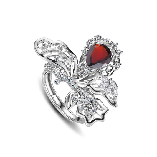Original Design Gemstone Ring Floral s925Sterling Silver Natural Topaz Amethyst Garnet Ring Niche