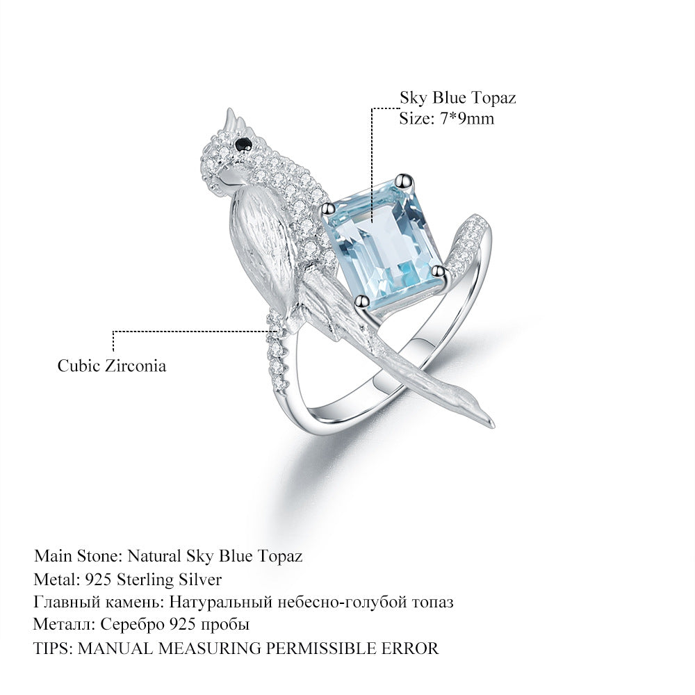 Designer High-End Natural Gemstone Jewelry Set Bird Design925Silver Ring Earrings Pendant