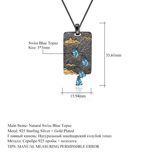 Designer High-End Gemstone Pendant Italian Craft Vintage925Silver Natural Topaz Necklace Pendant