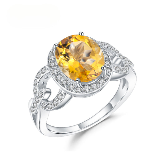 Luxurious Natural Gemstone Yellow Quartz Ring Retro Design s925Silver Inlaid Gemstone Ring
