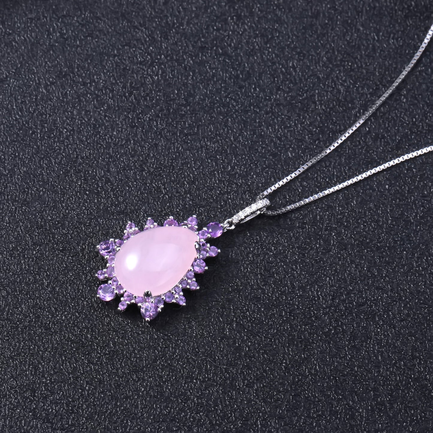 Luxurious Natural Gemstone Pink Agate Necklace Pendant Elegant Series with a Sense of Sophistication925Silver Inlaid Gemstone Pendant