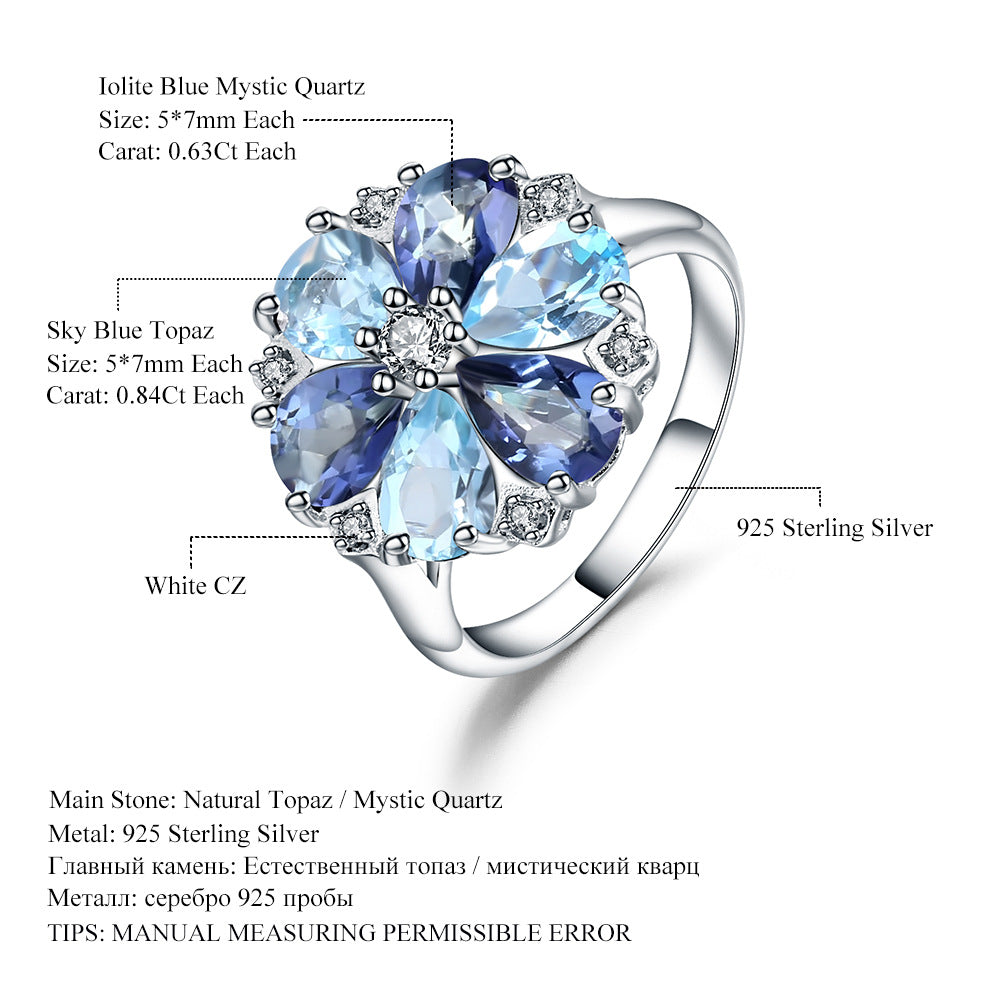 Affordable luxury fashion ins Natural Gemstone Ring s925Sterling Silver Inlaid Natural Colorful Crystal Gemstone Ring