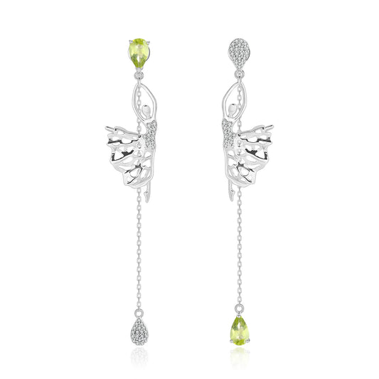 Paris Dancer Natural Gemstone Earrings925Sterling Silver Plated18k Gold Fashion Gemstone Long Earrings
