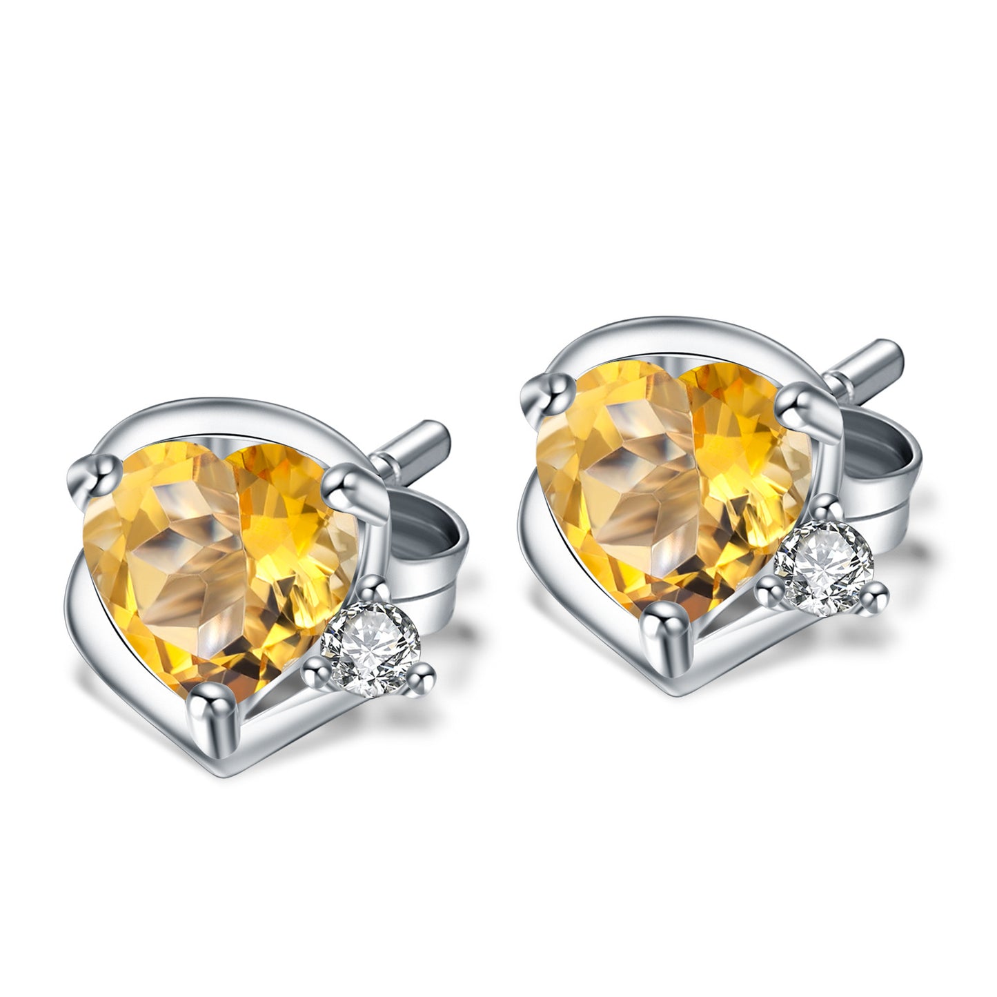 Natural Citrine Heart-Shaped Earrings Fashionable and Simple Style with Elegant Charm s925Silver Inlaid Natural Gemstone Earrings