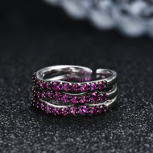 Fashion High-end Retro Style Designer Ring s925Silver Inlaid Colorful Gemstone Open Ring