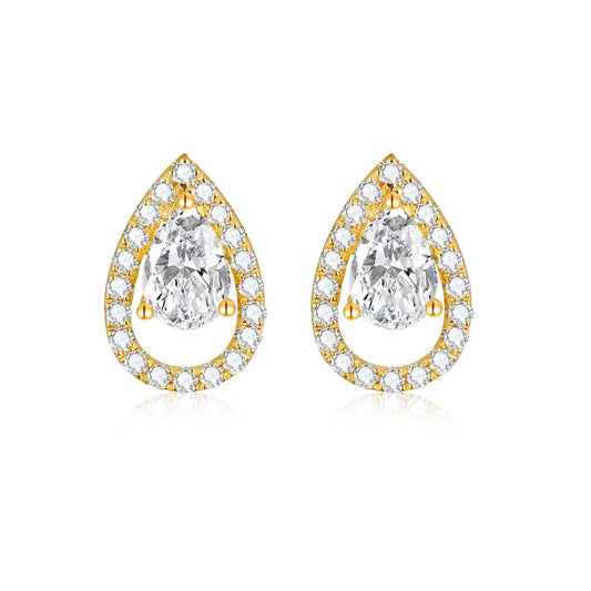 Unique Diamond Stud Earrings18k Gold Inlaid Cultivated Diamond Earrings Water Drop Shape0.2Carat Platinum Earrings