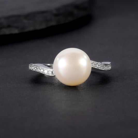 S925Sterling Silver Natural Freshwater Pearl Ring Fashionable Elegant Light Luxury High-end Inlay9mm Bread Bead Ring