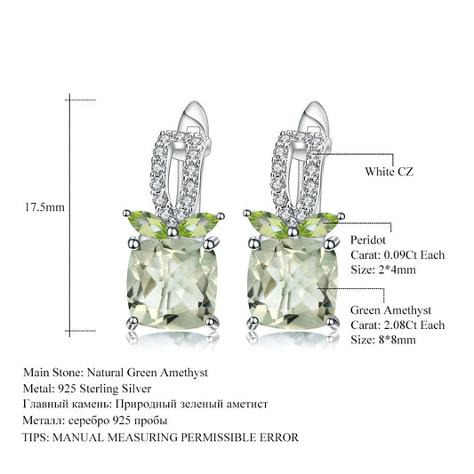 Luxury Design Natural Green Amethyst Earrings Fashion High-End Sense s925Silver Inlaid Natural Gemstone Earrings