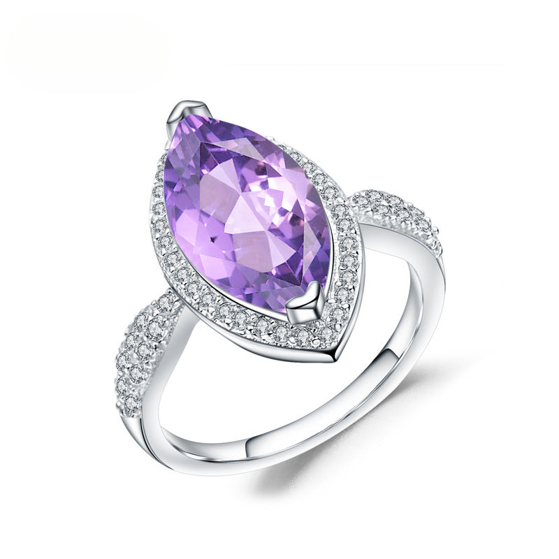 Luxurious Design Natural Gemstone Amethyst Topaz Ring Fashion s925Silver natural gemstone ring