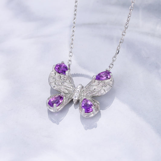 Butterfly clavicle chain925Sterling Silver Pendant Fashionable Elegant Socialite Necklace Sapphire Citrine Amethyst Necklace