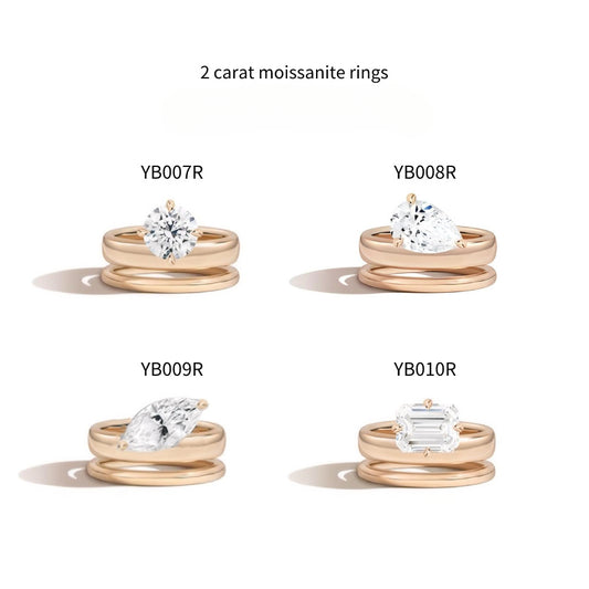 Super shiny plating18k Simple Irregular Shape Gold Ring2Carat s925Sterling Silver Moissanite Ring Set of Two