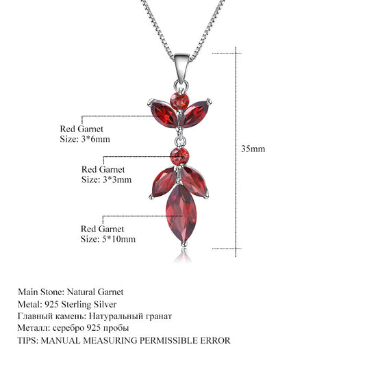 Design Sense Natural Gemstone Pendant Unique Maple Leaf Shape Inlaid with Garnet s925Silver Necklace Pendant