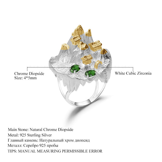 Designer Chinese Style Personality Ring Shan Hai Jing Series s925Silver Inlaid Natural Gemstone Ring Exaggerated