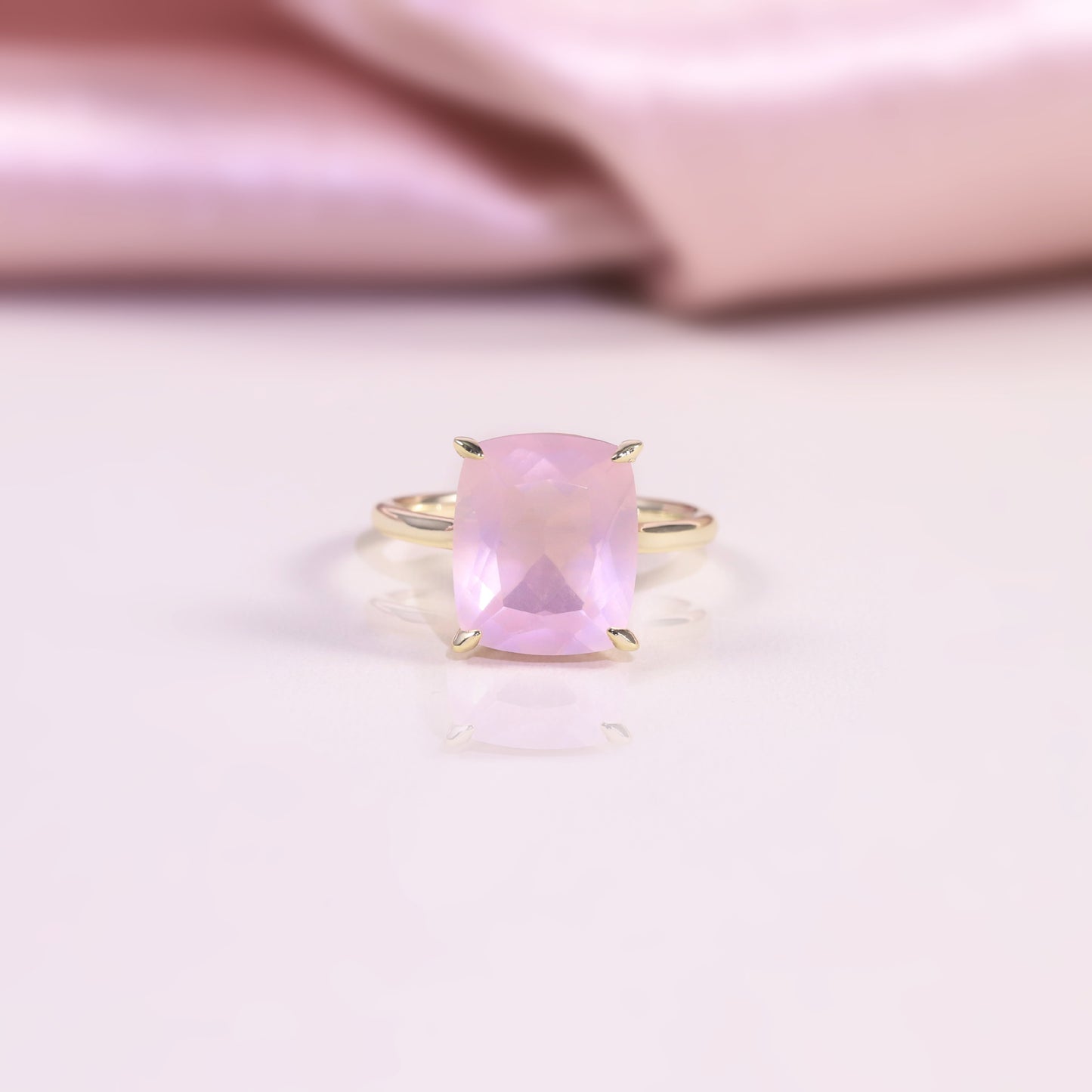 Oversized5Carat Ring s925Sterling Silver Inlaid Natural Pink Topaz Square Ring Thin