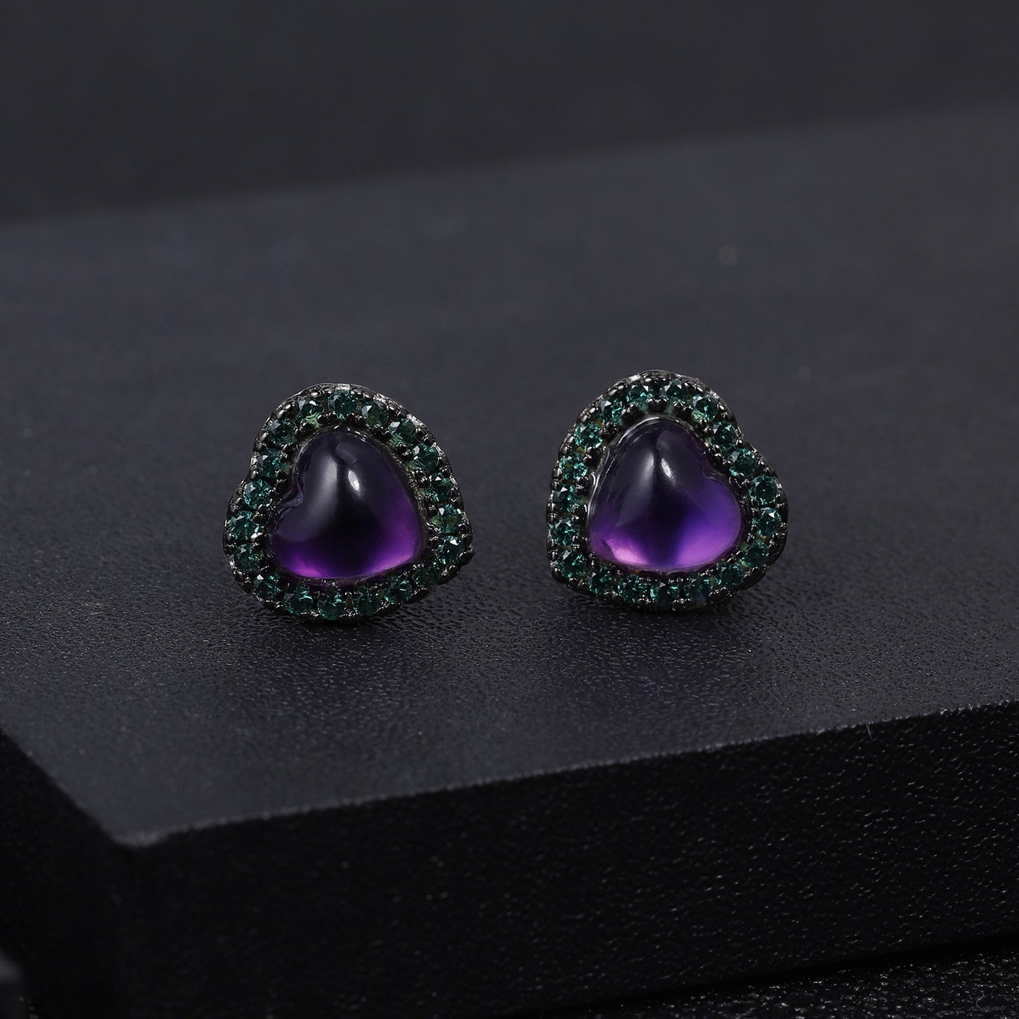 Luxury Personality Natural Amethyst Heart Earrings High-Grade Temperament s925Silver Inlaid Natural Gemstone Stud Earrings