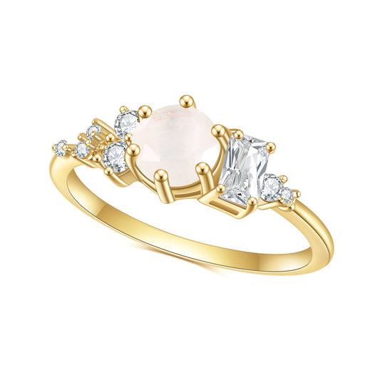 Jewelry S925Sterling Silver Inlaid Natural Moonstone Ring Fashionable and Luxurious Plated14k Gold ring