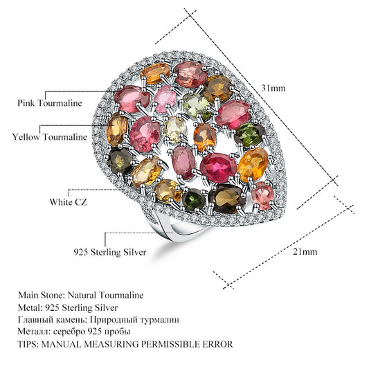 Luxurious Cluster Inlaid Natural Tourmaline Ring In-stock Direct Supply Retro Luxury s925Silver Inlaid Natural Gemstone Ring