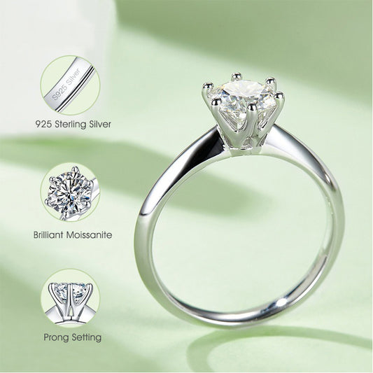 Extended Arm Classic Six-Claw Ring Women's Inlaid Gemstone s925Sterling Silver1Carat Moissanite Ring