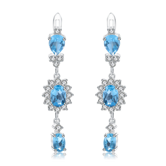 Luxurious Design Natural Gemstone Topaz Earrings Advanced Sense925Silver Inlaid Natural Gemstone Earrings
