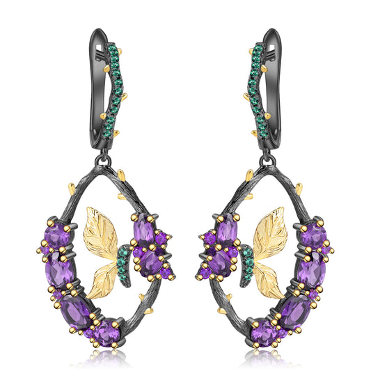 Secret Garden Designer Natural Gemstone Earrings Natural Style Butterfly Design s925Sterling Silver Earrings and Ear Studs