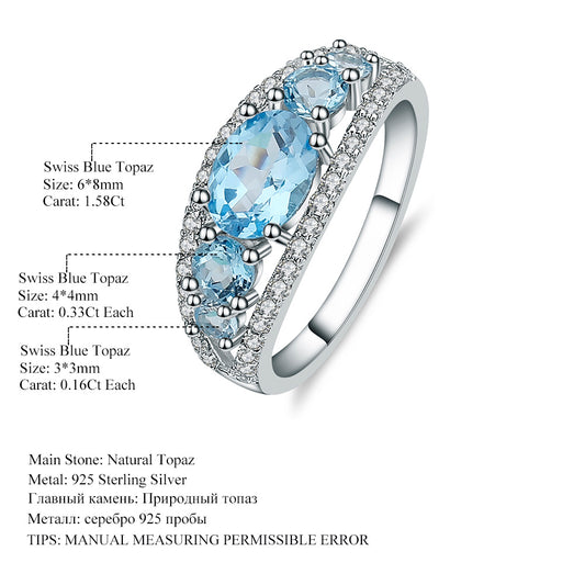 Natural Topaz Ring for Women New Luxury High-End Fashion s925Sterling Silver Inlaid Natural Gemstone Ring