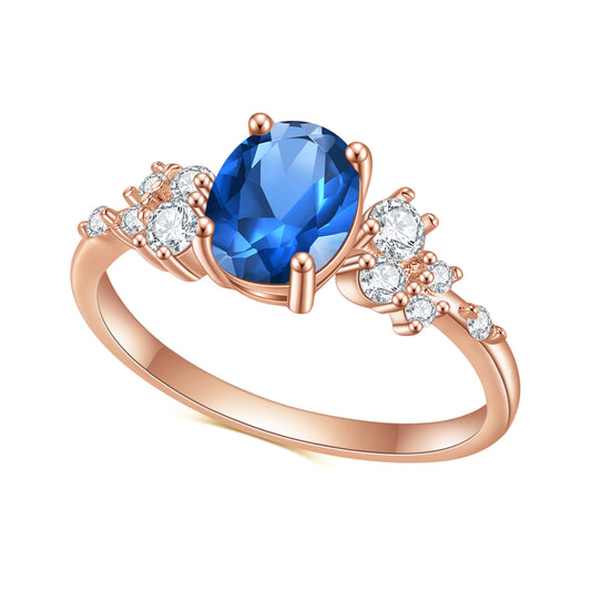 Jewelry S925Sterling Silver Inlaid Blue Gemstone Ring Fashionable Simple Luxury Rose Gold Ring
