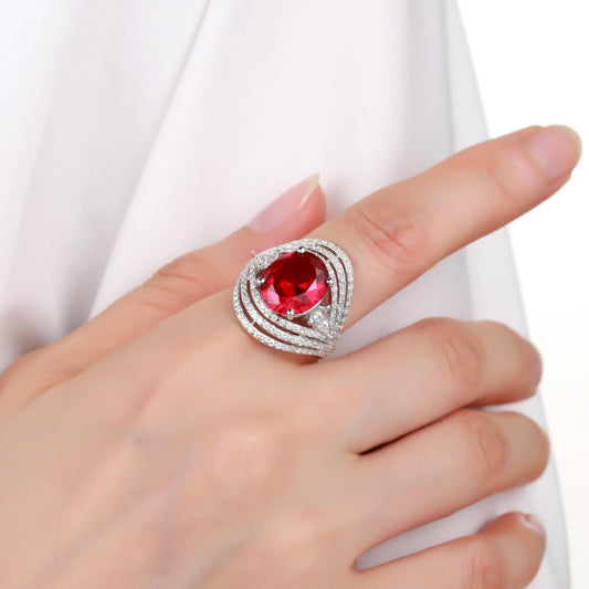 Luxurious Retro Style Colorful Crystal Ring with a Sense of Design and Fashionable Elegance s925Silver Inlaid Gemstone Ring