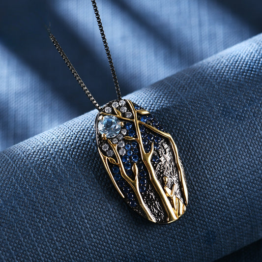 Italian Craft Handmade Vintage Jewelry Designer Necklace s925Silver Inlaid Natural Gemstone Necklace Pendant