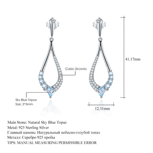 Luxurious and High-End Natural Topaz Earrings with a Sense of Design Prosperous Series925Silver Inlaid Gemstone Stud Earrings