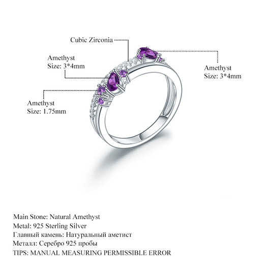 Design Sense Light Luxury High-end Natural Amethyst Ring Prosperous Series s925Silver Inlaid Gemstone Ring