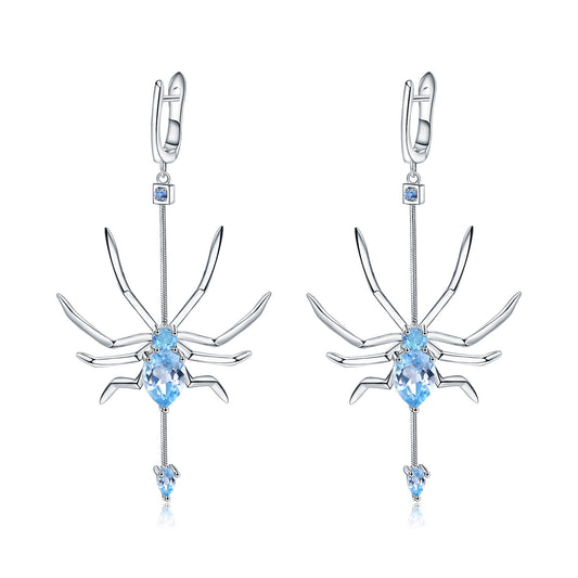 Insect Series Designer Earrings Spider-shaped design s925Sterling Silver Natural Topaz Earrings