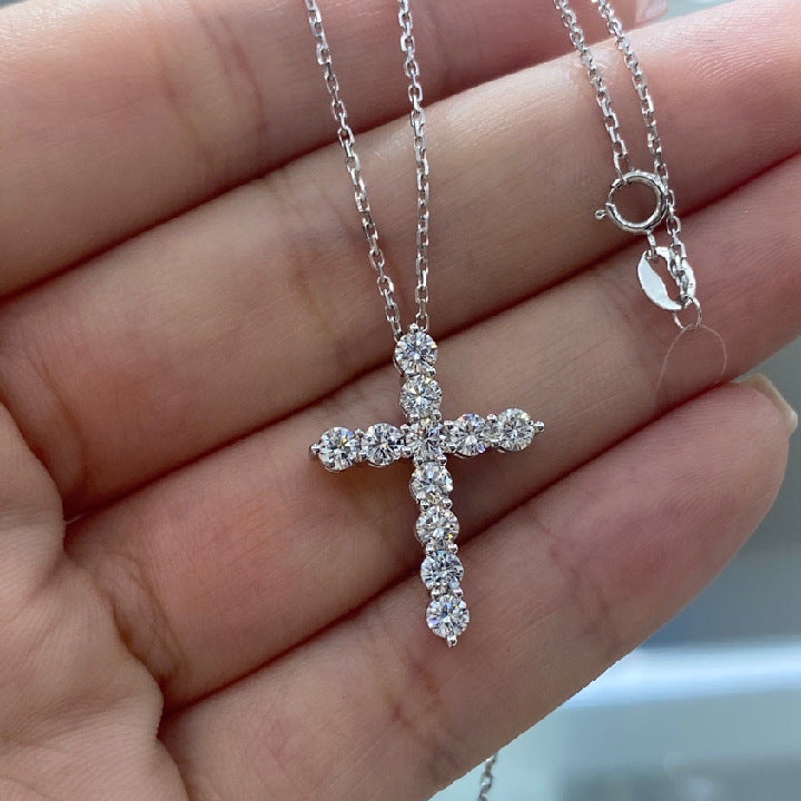 Cross18k Gold Necklace with Cultivated Diamonds and Platinum Genuine Diamonds18k Gold Collarbone Chain High-end