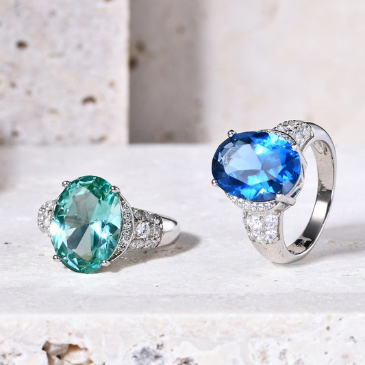 Luxurious Big Gemstone Ring7Carat Cultivated Blue Spinel Exaggerated Bracelet s925Sterling Silver Green Spinel Ring