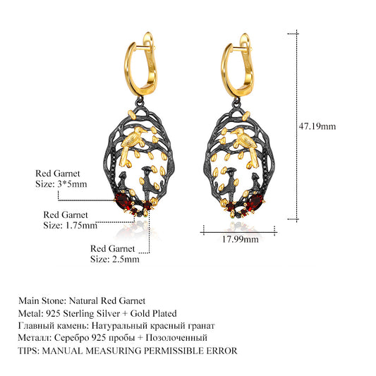 Designer Vintage Style925Silver Gemstone Earrings Dreamy Flower Design Natural Garnet Earrings