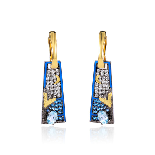 s925Sterling Silver Sapphire Natural Topaz Earrings Niche Square Drop Earrings Original Design Sense Gemstone Earrings for Women