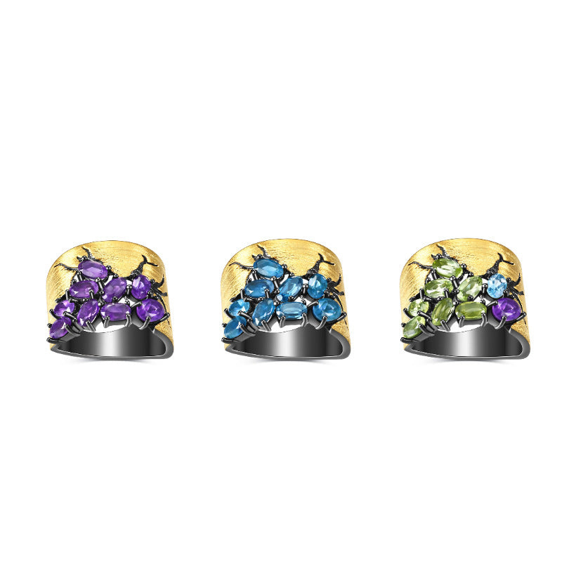 Designer Natural Gemstone Accessories Three-Piece Set 925Silver Inlaid High-End Jewelry Set