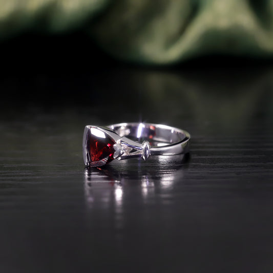 Unique Triangle Gemstone Ring s925Sterling Silver Inlaid Natural Topaz Garnet Ring Couple Rings