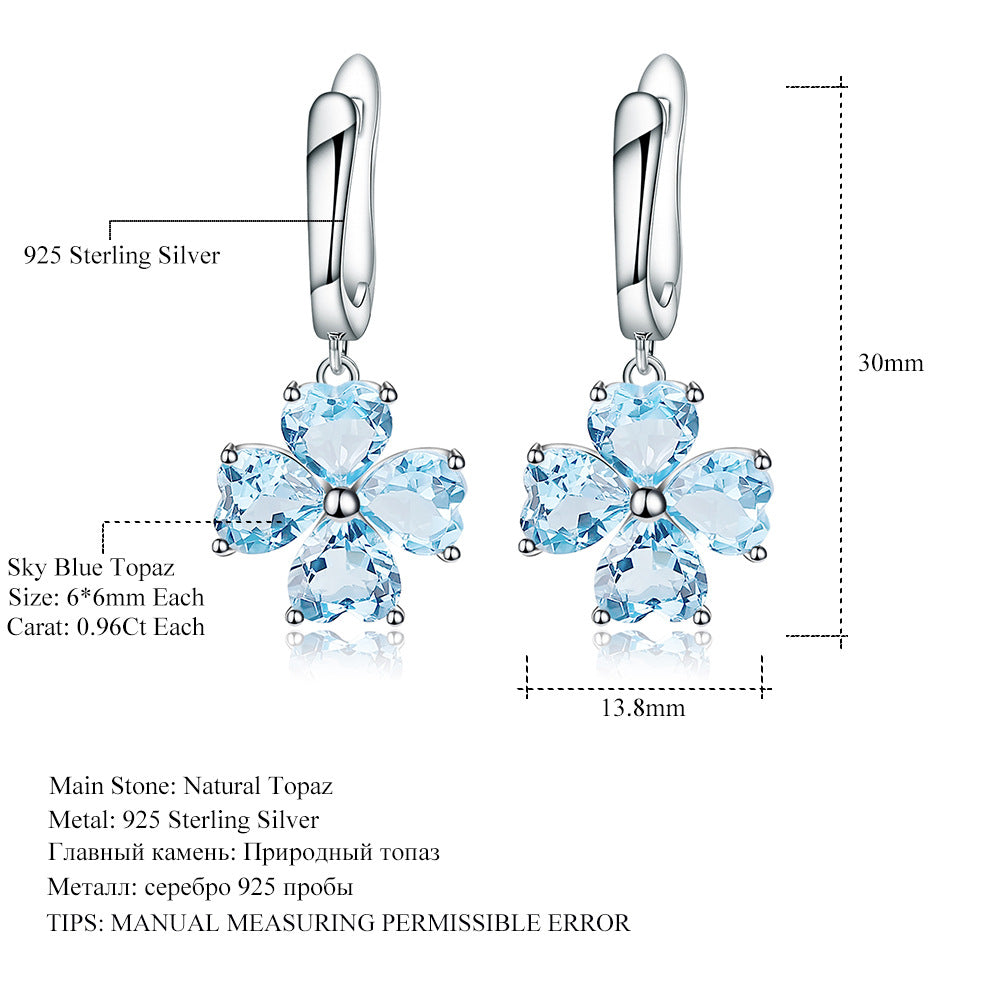 Fresh Natural Amethyst High-end Earrings Luxurious Clover s925Silver Inlaid Gemstone Earrings