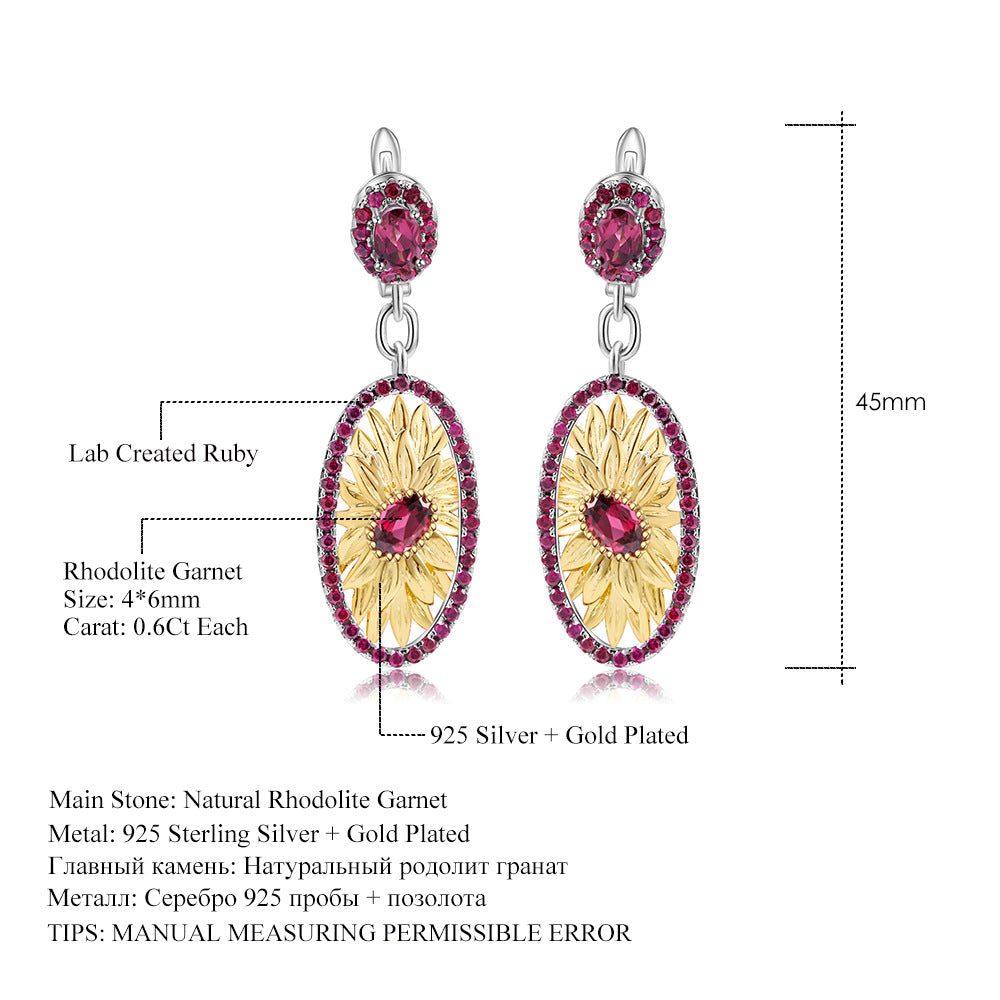 Italian Craft Jewelry Designer Earrings Natural Style Flowers s925Silver Natural Gemstone Earrings