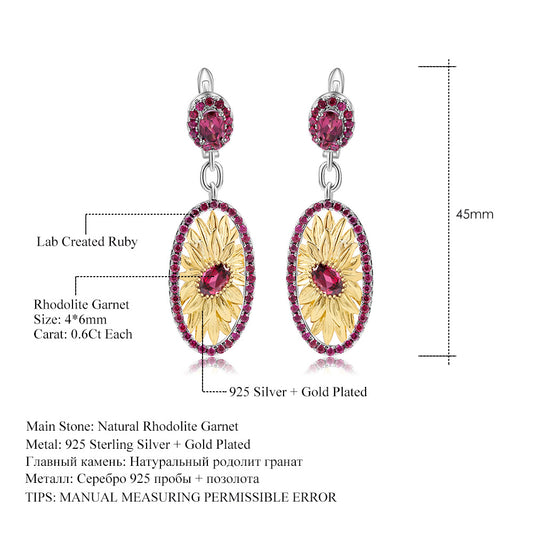 Italian Craft Jewelry Designer Earrings Natural Style Flowers s925Silver Natural Gemstone Earrings