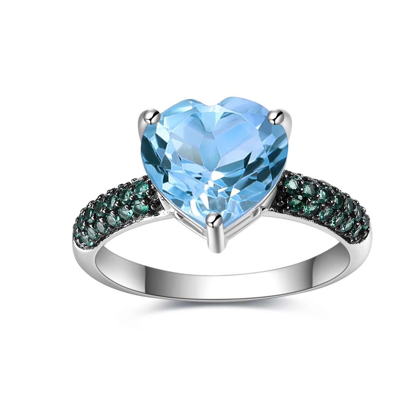 Heart-shaped Gemstone Set Natural Pink Crystal s925Sterling Silver Ring Earrings Heart Topaz Jewelry Set