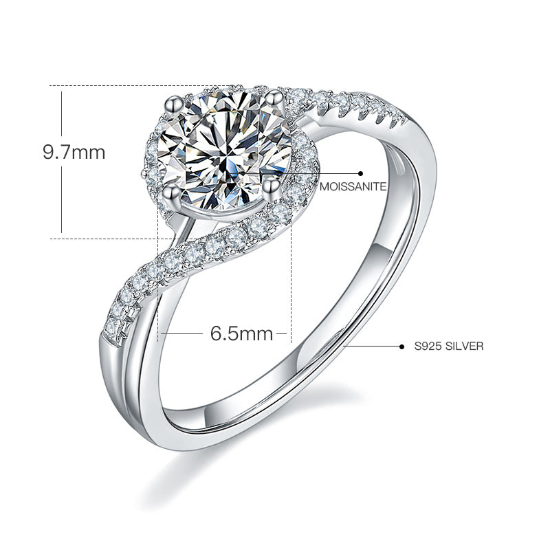 New Angel Eye Shape Moissanite Ring925Sterling Silver Plated18k Gold Inlay1Carat Moissanite Ring