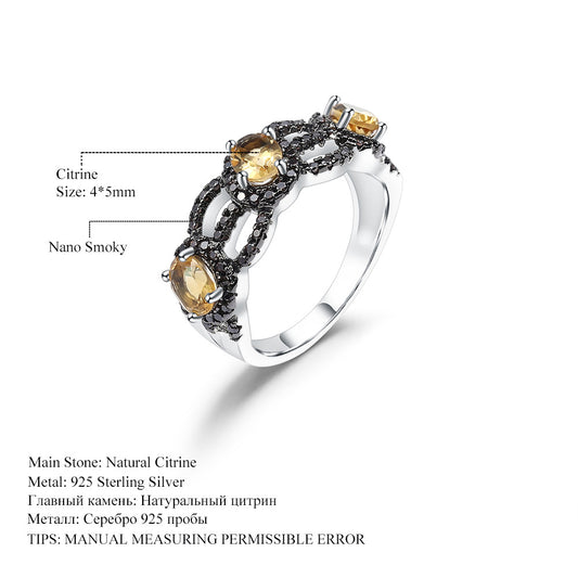 Luxurious and High-end Natural Yellow Crystal Ring with Design Sense Prosperous Series s925Silver Inlaid Natural Gemstone Ring