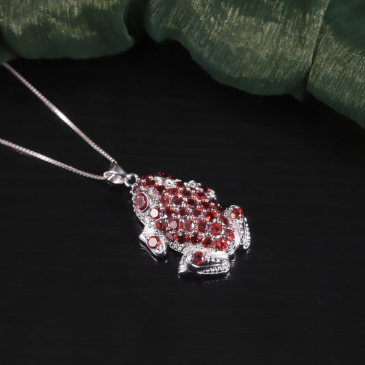 Natural Wind Animal Element Frog Pendant s925Sterling Silver Inlaid Natural Garnet Topaz Necklace Pendant