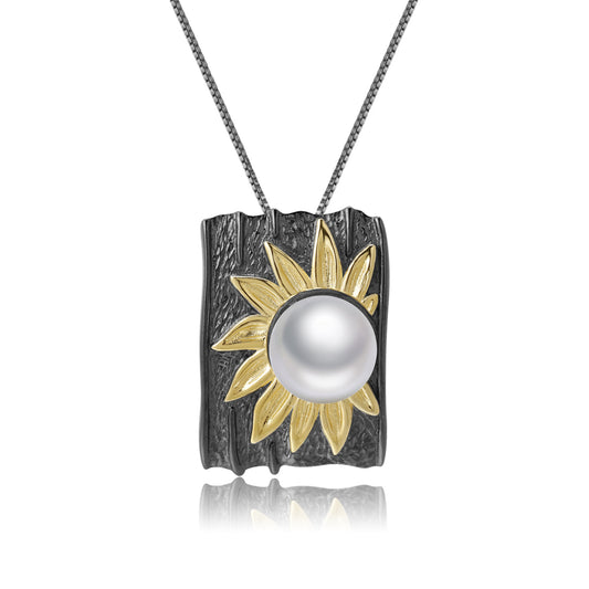 Designer High-End Pearl Pendant Natural Style Sunflower Flowers925Silver Natural Freshwater Pearl Necklace Pendant
