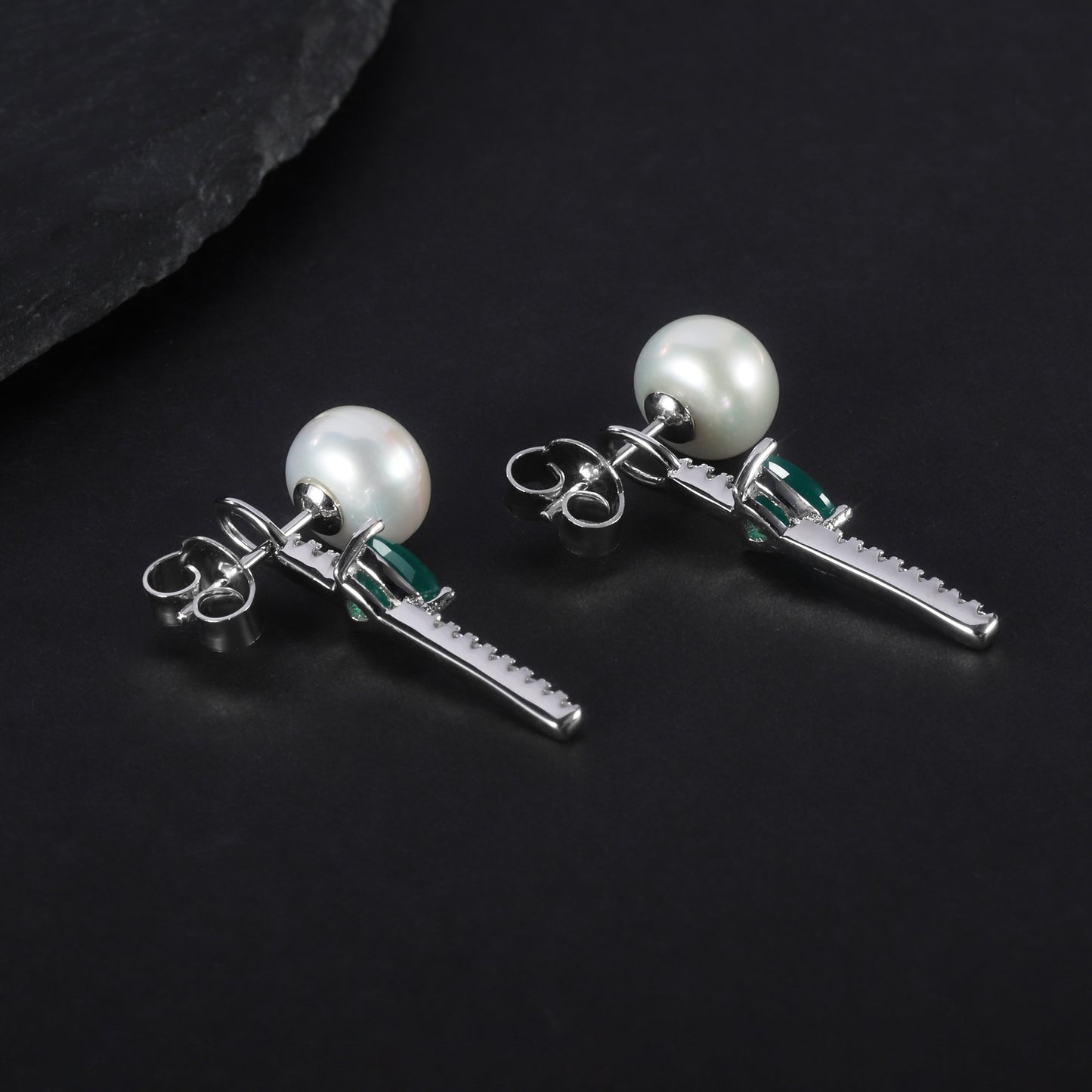 Fashionable Light Luxury Natural Freshwater Pearl Earrings for Women S925Sterling Silver Inlaid Natural Green Agate Stud Earrings