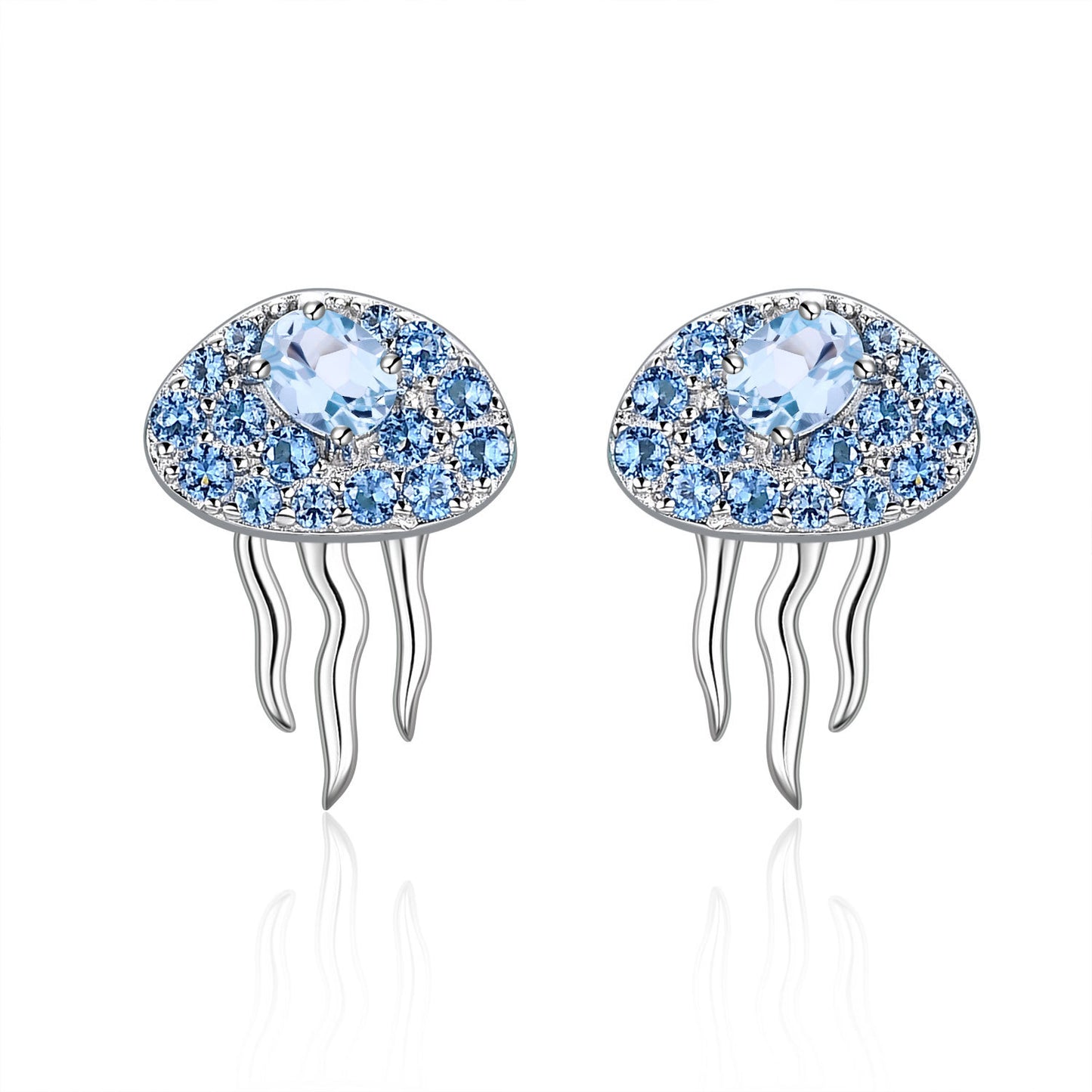 Luxury Designer Jellyfish Shaped Earrings s925Sterling Silver Inlaid Topaz Natural Gemstone Fashion Earrings