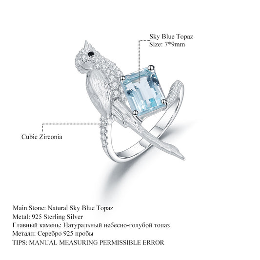 Designer High-End Natural Gemstone Ring Bird Design s925Silver Inlaid Natural Amethyst Ring